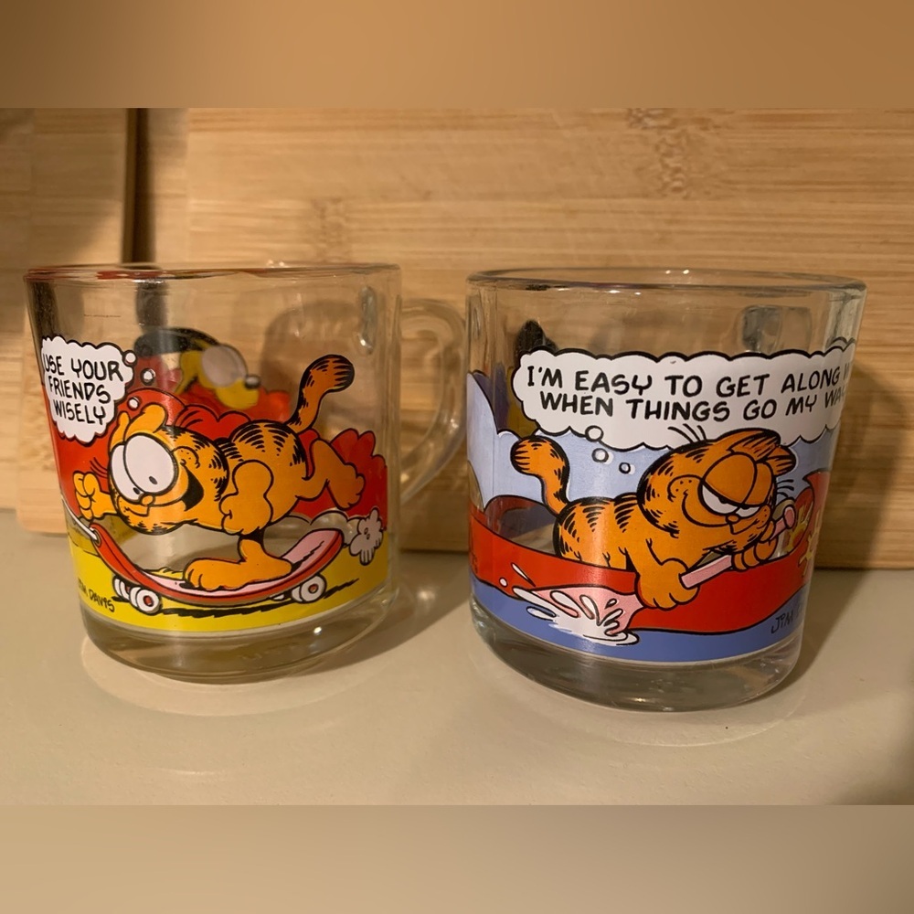Vintage McDonald's Garfield Glass Coffee Cup Mugs Jim Davis Set Of 2